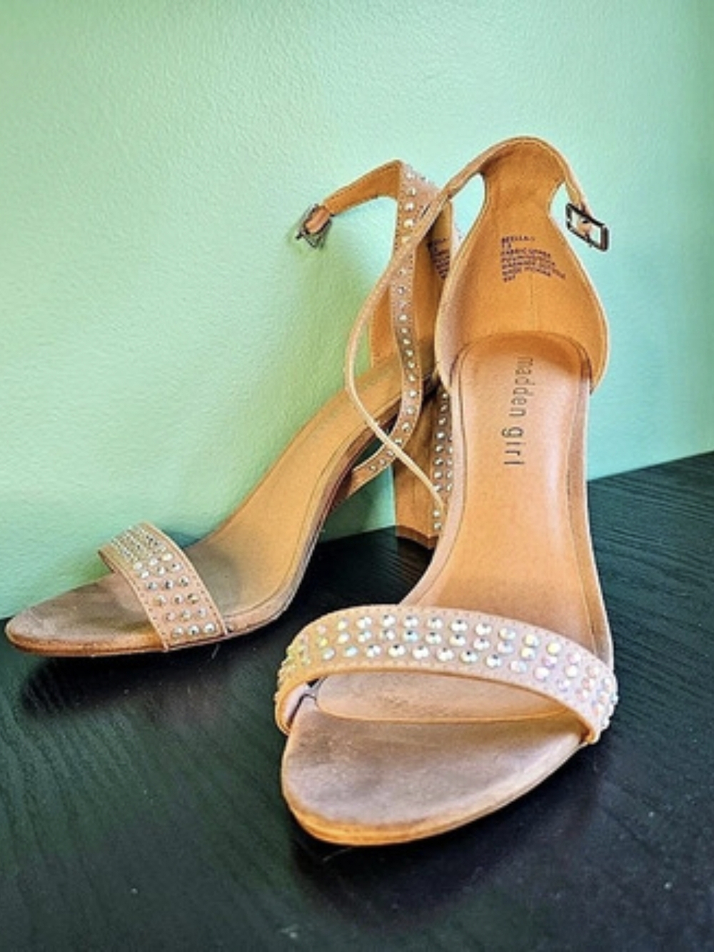 Madden Girl BEELLA Rhinestone Heels in Beige US 7.5